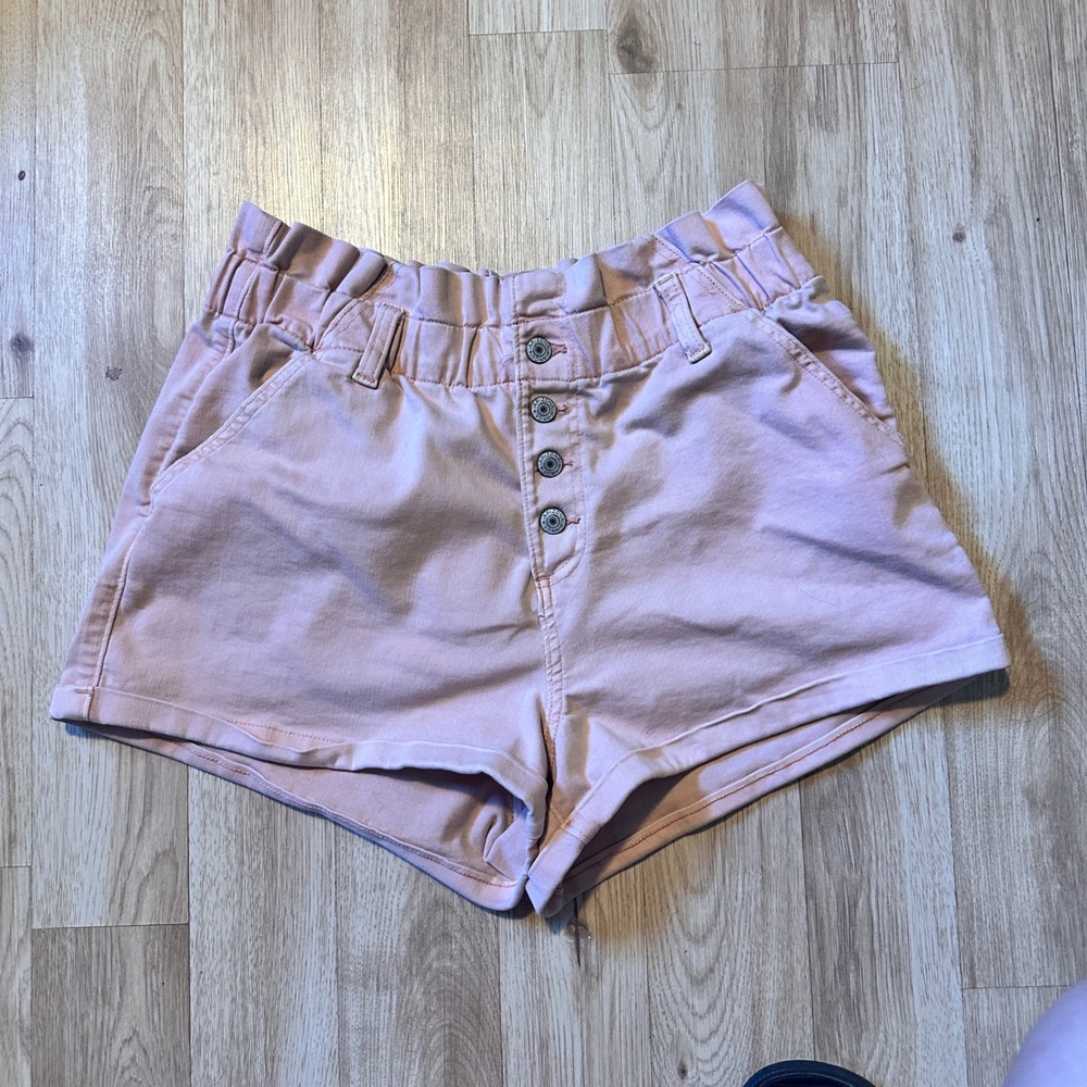 Arizona Jean Co Pink Paperbag Waist Button Fly Denim Shorts Womens Size 13